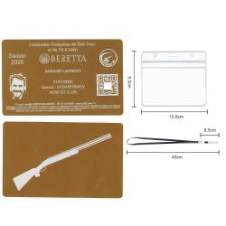 Licence de tir FFBT dor&eacute; en aluminium grav&eacute; au laser (Recto / Verso) + Porte badge tour de cou