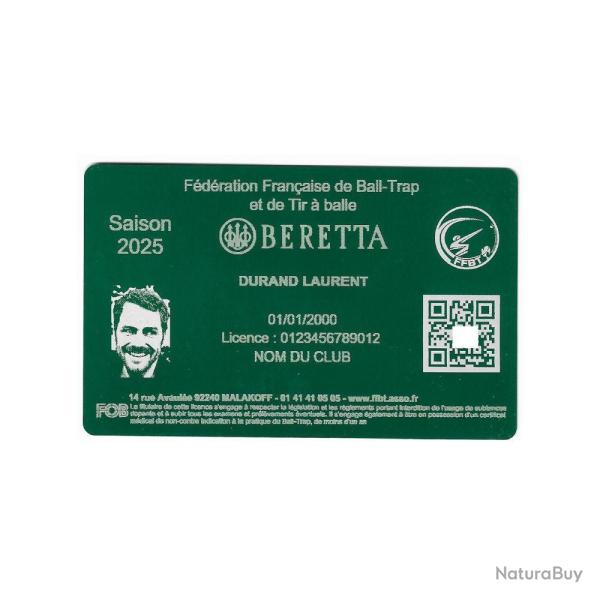 Licence de Ball-Trap vert en aluminium grav� au laser (Recto)