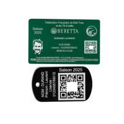 Licence de tir FFBT vert + Port&eacute; cl&eacute; TAG militaire en aluminium grav&eacute; au laser (Recto)