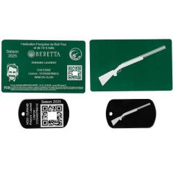 Licence de tir FFBT vert + Port&eacute; cl&eacute; TAG militaire en aluminium grav&eacute; au laser (Recto / Verso)