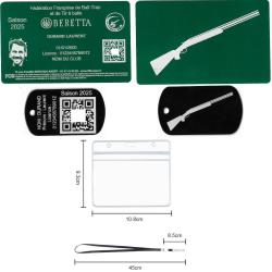 Licence de tir FFBT vert + Port&eacute; cl&eacute; TAG militaire en aluminium grav&eacute; au laser (Recto / Verso) + Por
