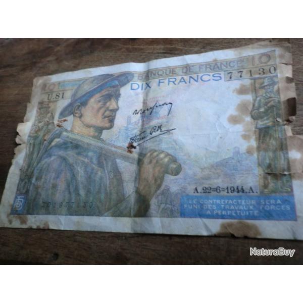 billet dix francs mineur / A.22.6.1944.A