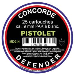Bo&icirc;te de 25 cartouches cal. 9 mm PAK &agrave; blanc - Munitions 9 mm PAK &agrave; blanc