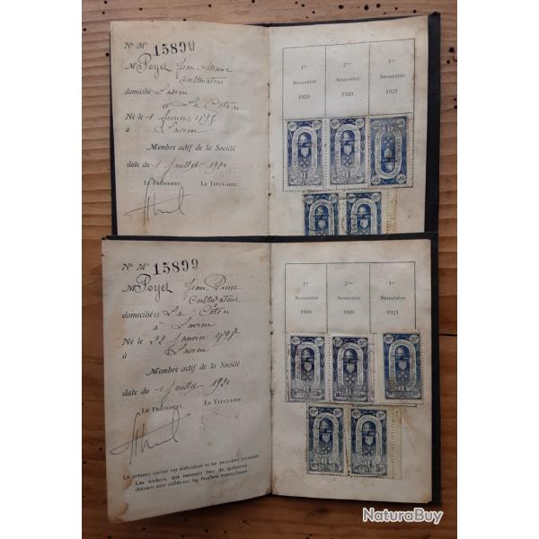 Deux Livrets Caisse de Retraites de Poilus de la Grande Guerre