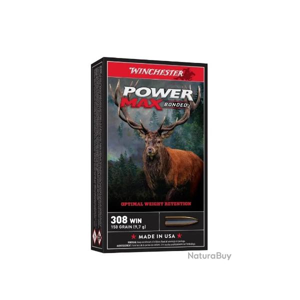 Munitions WINCHESTER power max bonded cal.308win 150gr 9.72g par 60