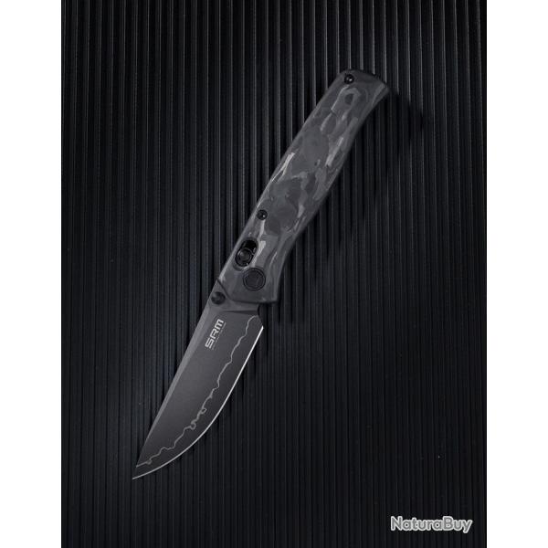 Couteau SRM Medal 255L-CB2 Lame Acier Lamin� 140Cr Manche F Carbone Axis Lock Ambi Clip SRM255LFB2