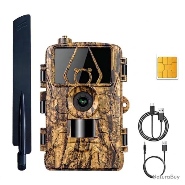Cam�ra de Chasse 4G LTE 60MP 8K IP66 Vision Nocturne 60 LED Application Android iOS Camouflage