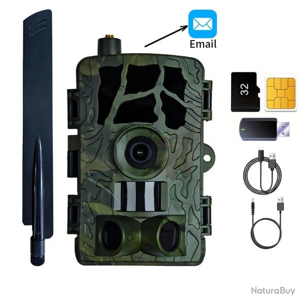 Cam�ra de Chasse 4G LTE 60MP Application Photo 8K Vision Nocturne Infrarouge Carte 32 Go IP66 Vert