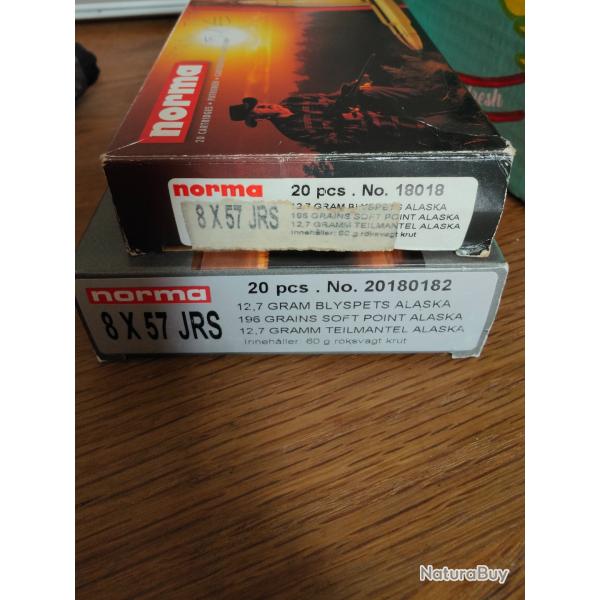 C�de lot de 2 bo�tes de norma Alaska calibre 8x 57 jrs