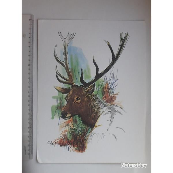 Publicit� cartonn�e ann�es 60 grand format sign�e M. PARENT: LE CERF - Reproduction D�coration