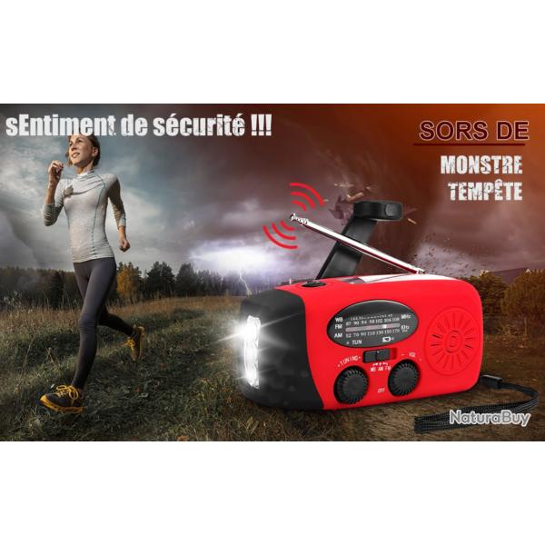 Radio Lampe Urgence Meteo Secours Portable Manivelle Am/FM/NOAA Dynamo Solaire Led Chargeur