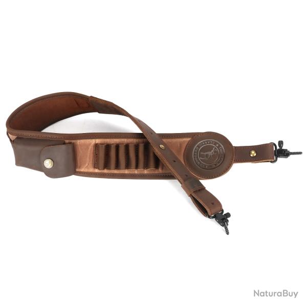Sangle de fusil en cuir microcarence avec porte-munitions -**Sling with 2 swivels LIVRAISON GRATUITE