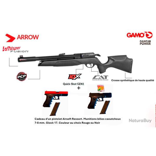 PACK-CADEAU ! Carabine Gamo Arrow  Cal 5,5 mm + Cadeau pistolet Airsoft Ressort Glock 17.Cal. 7-8 mm