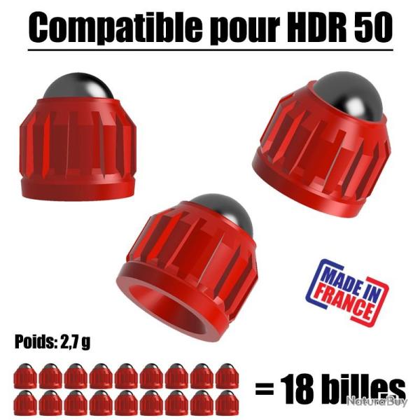 18 projectiles pour T4E HDR50 CO2 cal.50 bille 8mm poids 2,7g - Rouge