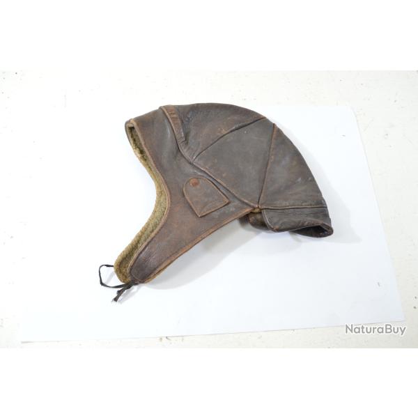 Bonnet cuir d'aviateur ou conducteur, dbut 20e Sicle. Reconstitution WW1 dcoration avion