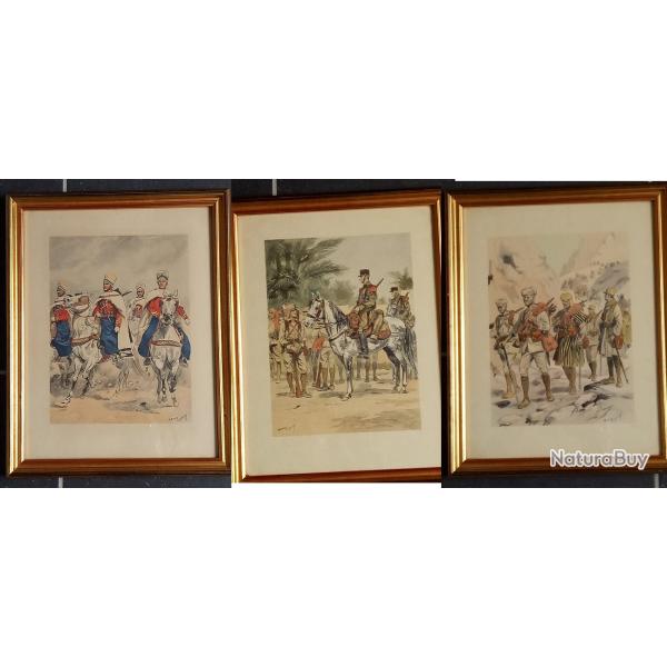 3 gravures La Coloniale MILITARIA signes  M.Toussaint