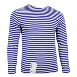 Telnyashka marini&egrave;re russe tricot&eacute;e bleu roi blanc authentique