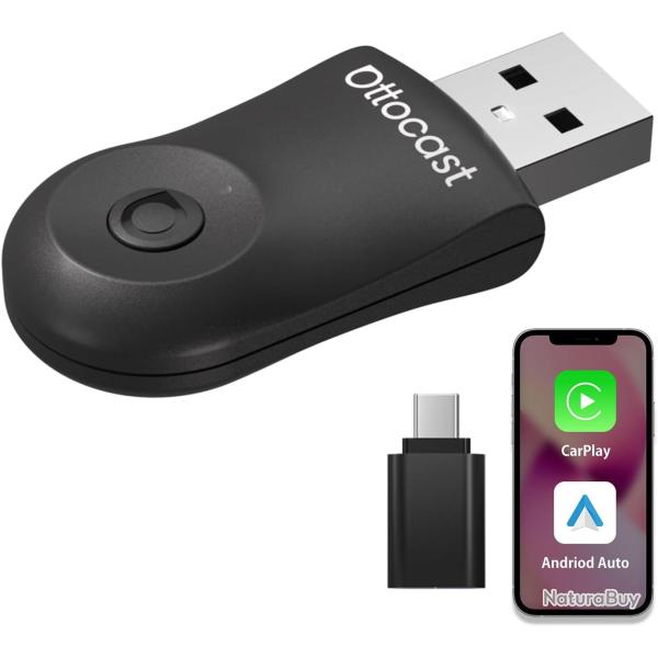 Adaptateur sans Fil Android Auto et Carplay Brancher et � Jouer WiFi 5,8 GHz, Conversion Filaire en