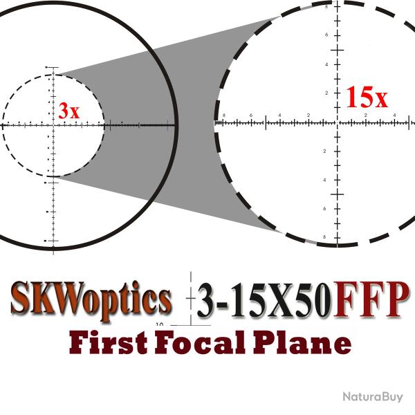 SKWoptics-lunette optique longue port�e, 3-15x50, FFP- LIVRAISON GRATUITE
