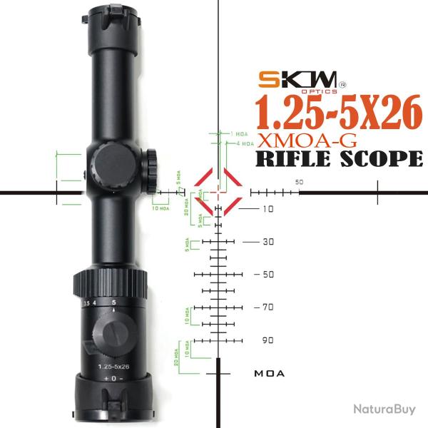 DulRifle Scope Rings, chasse, AK, AR, figur, Sight MOA 1.25-5x26 30mm -OPTION A- LIVRAISON GRATUITE