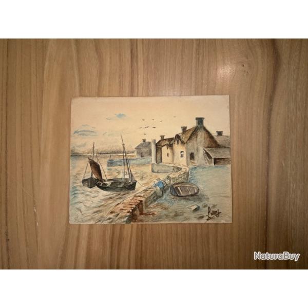 Tableau dessin aquarelle Bretagne valle de la rance Dinard