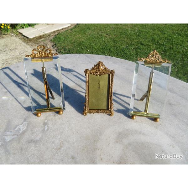 VINTAGE - TRIO de cadre porte photos Laiton, verre Biseaut�, D�cor Style Louis XVI - FRANCE (XIX�)