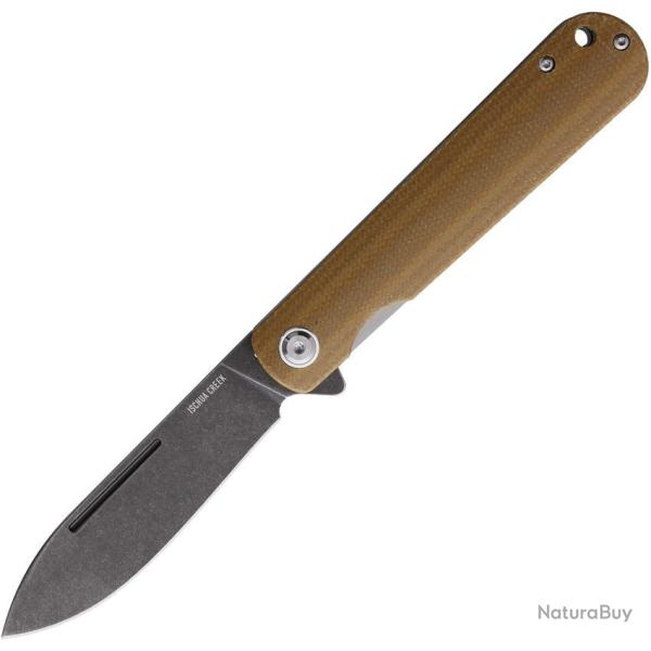 Couteau Ontario Ischua Creek Manche G-10 Marron Lame Stonewash Liner Lock ON9001
