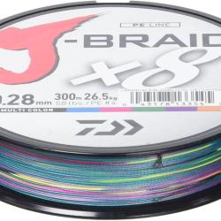 TRESSE J BRAID 300M 8 BRINS MULTICOULEURS 0.28mm / 26.5kg