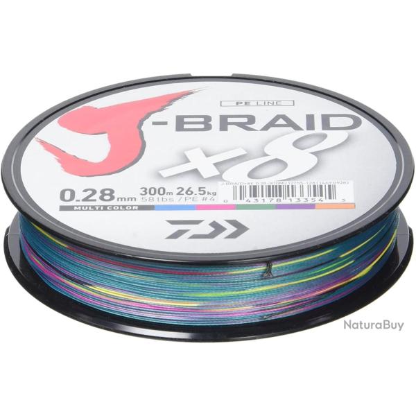 TRESSE J BRAID 300M 8 BRINS MULTICOULEURS 0.28mm / 26.5kg