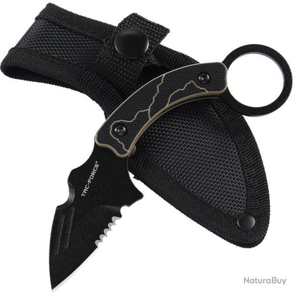 Couteau Karambit Tac-Force Lame Acier 3Cr13MoV Manche G-10 Vert Etui Nylon TFFIX111GN