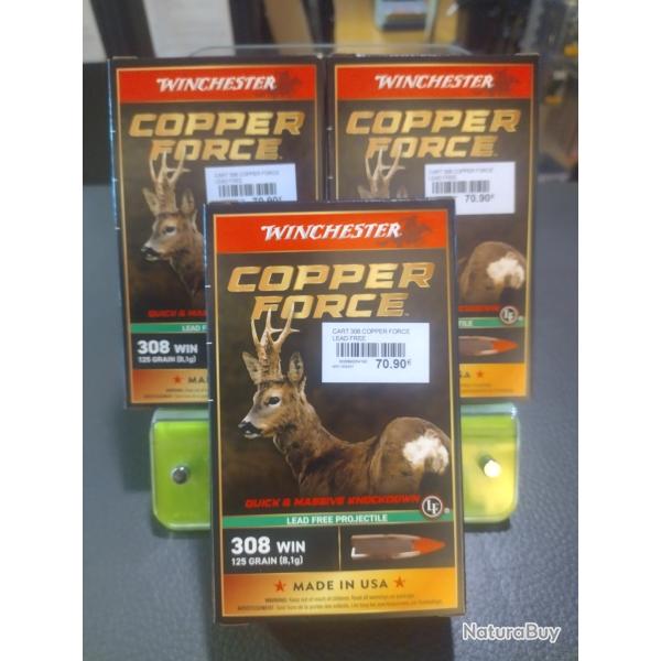 Lot de trois bo�tes de balles winchester copper force calibre 308 win 125 grain 8.1g