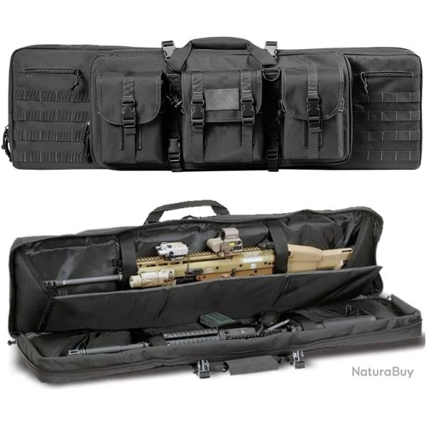 Sac de Fusil Rembourr� 116CM 2 Armes Syst�me Molle Verrouillable � Dos ou Poign�e Chasse Noir