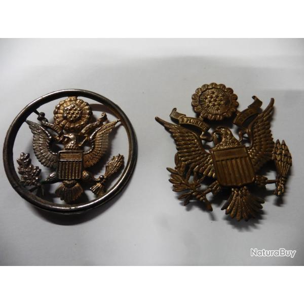 WW2 - Lot de 2 insignes m�taliques casquette d'officier US