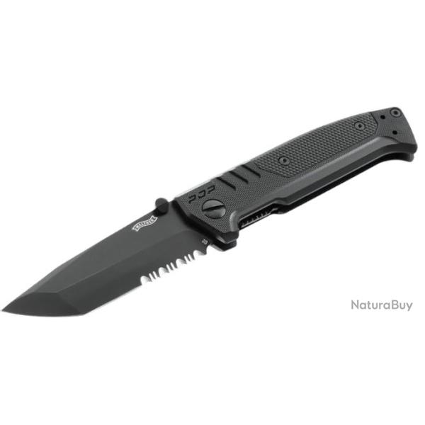 COUTEAU PLIANT "WALTHER" PDP TANTO FOLDER BLACK - PARTIELLEMENT CRANTEE