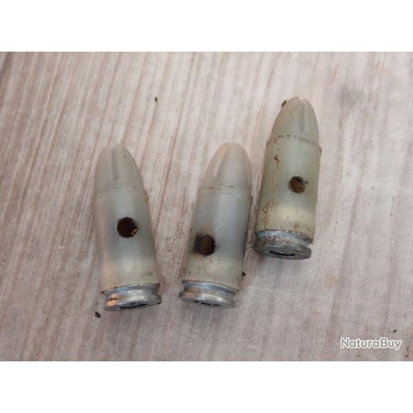 Lot 3 Cartouches, munitions, calibre 9 mm � blanc.  neutralis�e.