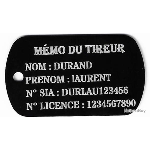 M�mo tireur porte cl� TAG militaire FFT en aluminium grav� au laser (Recto)