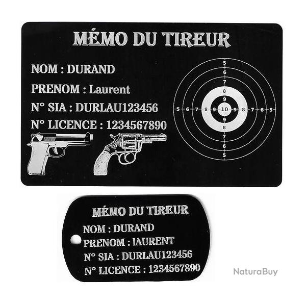 M�mo tireur sportif FFT + Port� cl� TAG militaire en aluminium grav� au laser (Recto)