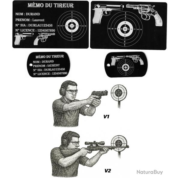 M�mo tireur sportif FFT + Port� cl� TAG militaire en aluminium grav� au laser (Recto / Verso)