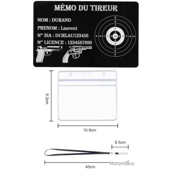 M�mo tireur sportif FFT en aluminium grav� au laser (Recto) + Porte badge tour de cou