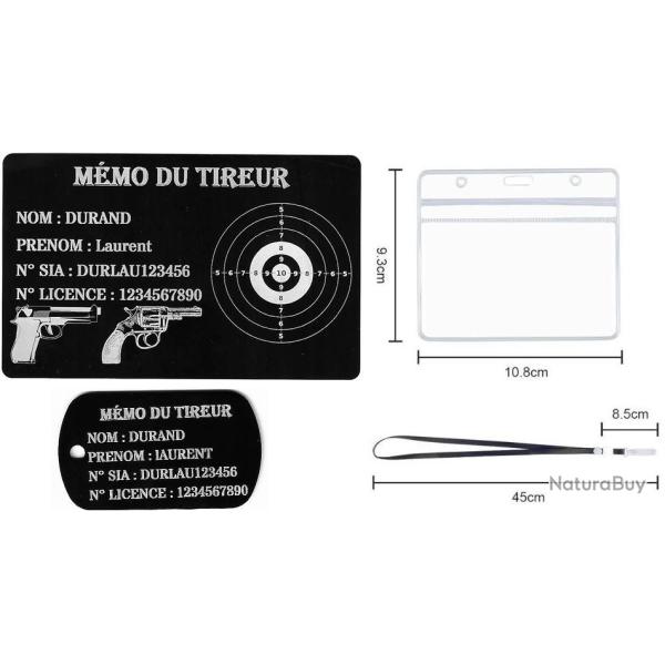 M�mo tireur sportif FFT + Port� cl� TAG militaire en aluminium grav� au laser (Recto) + Porte badge 