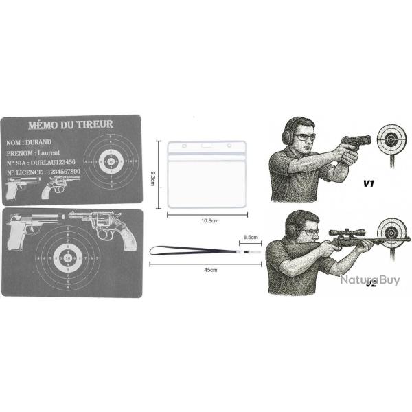 M�mo tireur sportif FFT argent� en aluminium grav� au laser (Recto / Verso) + Porte badge tour de co