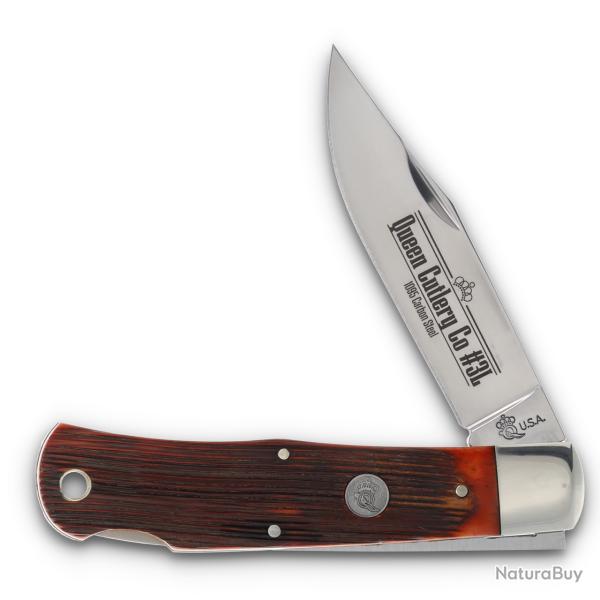 Couteau Queen Amber Winterbottom Bone Lame Clip Point Acier Carbone 1095 Lockback USA QAWB106L