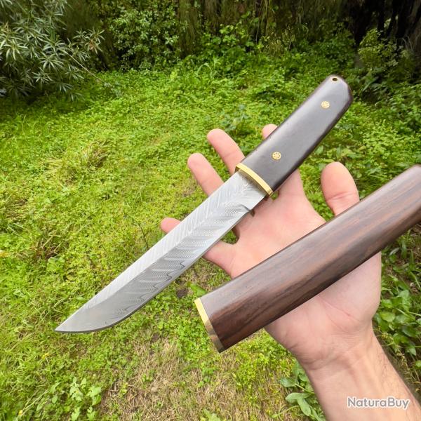 Couteau fixe damas style japonais bois d'�b�ne petit katana collection custom #289