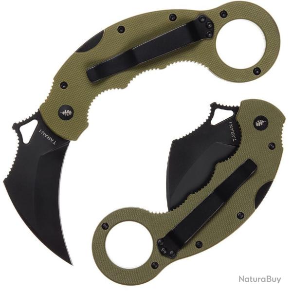 Couteau Tarani Journeyman Lame Karambit Acier D2 Noir Manche G-10 Vert Lockback Clip HDTJBKBG