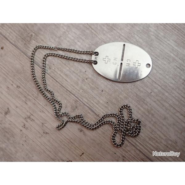 Plaque d'identit� militaire Suisse avec chainette (GRAF). D�coration
