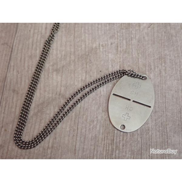 Plaque d'identit� militaire Suisse avec chainette (LOTTAZ). D�coration