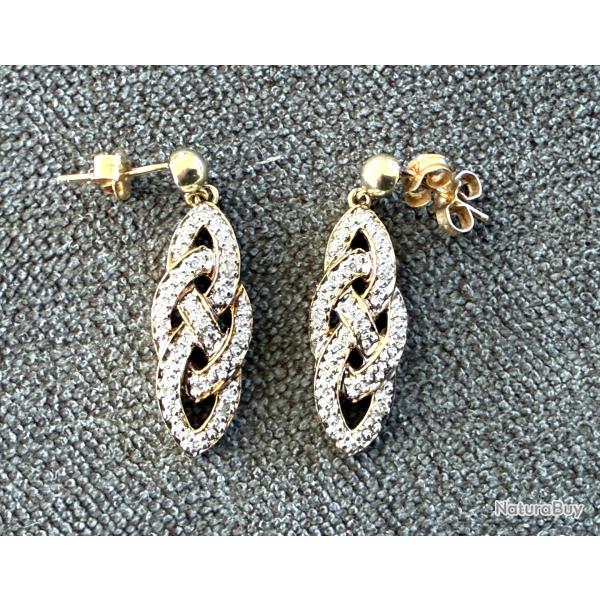 Boucles d'oreilles or massif 9 carats avec diamants