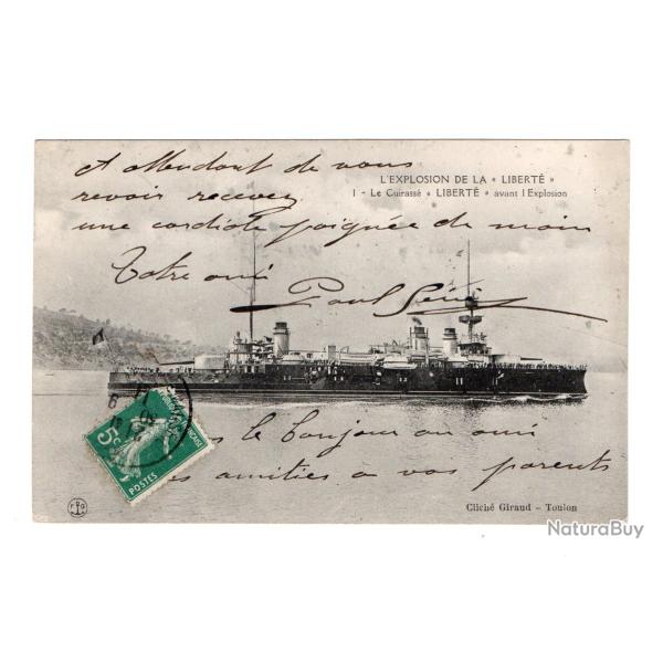 CPA - MARINE Militaire - L'EXPLOSION DE LA LIBERT� Le Cuirasse "LIBERT� avant ! Explosion  N�1037