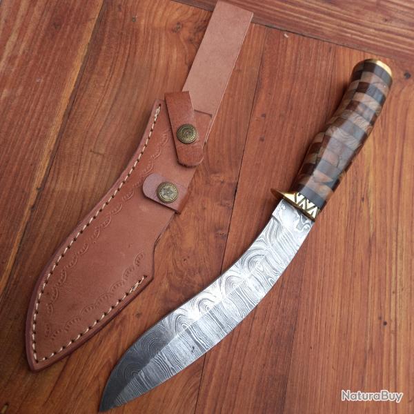 Couteau KUUKRI DAMAS Manche en Bois  �tui en Cuir