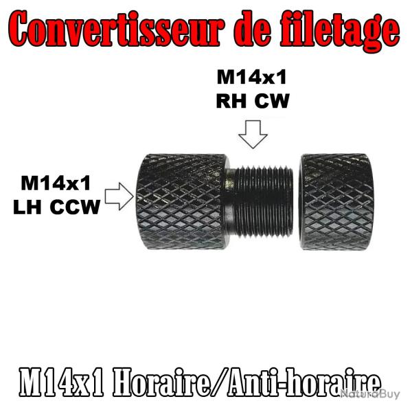 Adaptateur convertisseur de filetage M14x1 LH vers M14x1 RH - Avec bague de protection de filetage